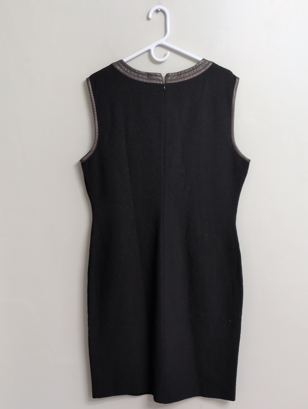 St. John Black Knit Dress with Leather Trim - Picture 2 of 6